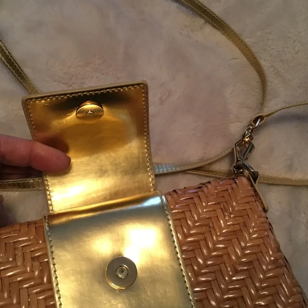 Monsac Wicker & Gold Patent Leather Shoulder/Crossbody Bag
